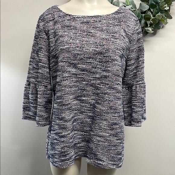 LOFT Boucle Textured Bell Cuff 3/4 Sleeve Top Multicolored L - Picture 1 of 16